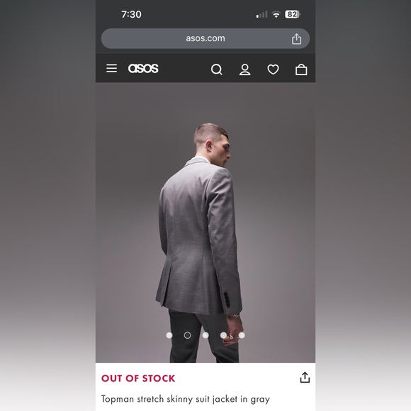 NWT ASOS Topman stretch skinny suit jacket 42R gray - Picture 6 of 6